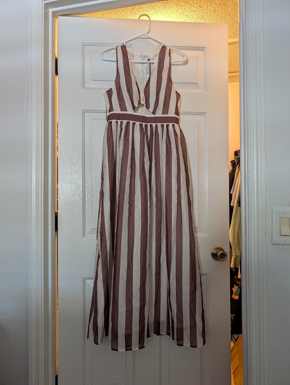 Commense Cream and Brown Vertical-Stripe Maxi Dress - Picture 10 of 10